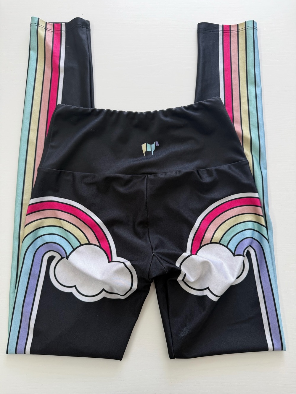 Goldsheep Rainbow & Clouds High Waisted Leggings - Size Small